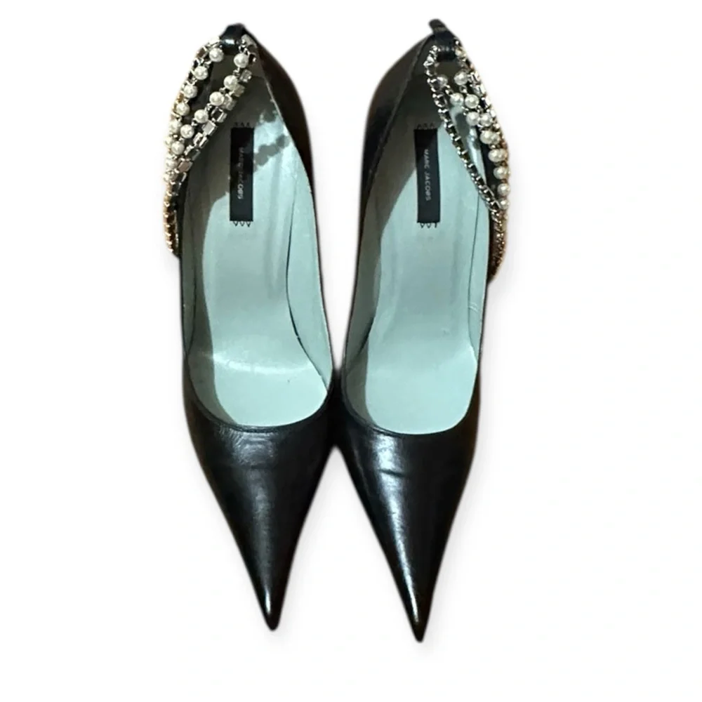 NWT Marc Jacobs Black Pointed-Toe Slingback Heels W/Crystal Embellished Strap, 8